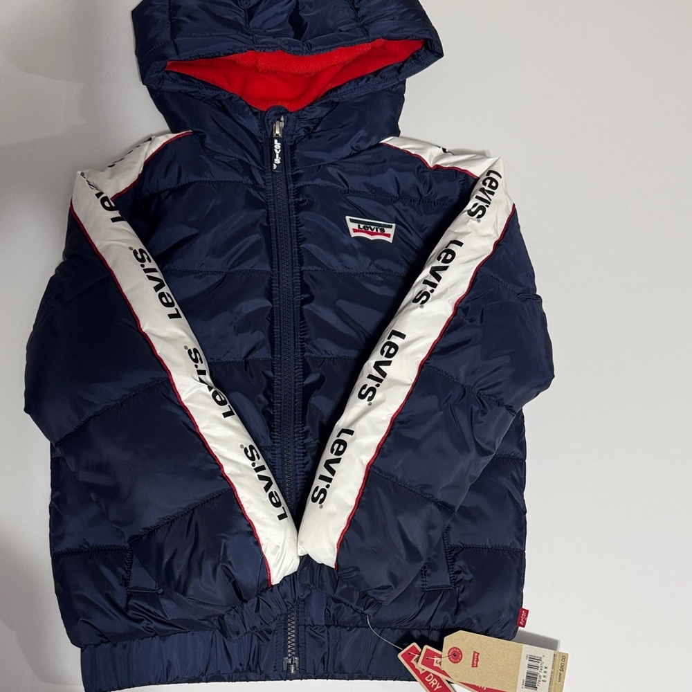 Boy Levi's Navy Hooded Jacket with Red and White Details Size 5-6 years